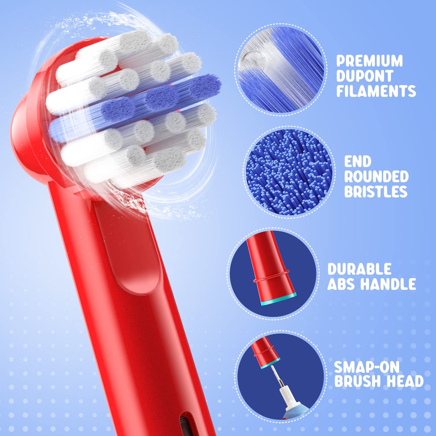 THISONG Kids Electric Toothbrush Replacement Heads Compitable with Oral-B – Soft Bristle Precision Soft Cleaning, 8-Pack in 4 Colors, Designed for Children