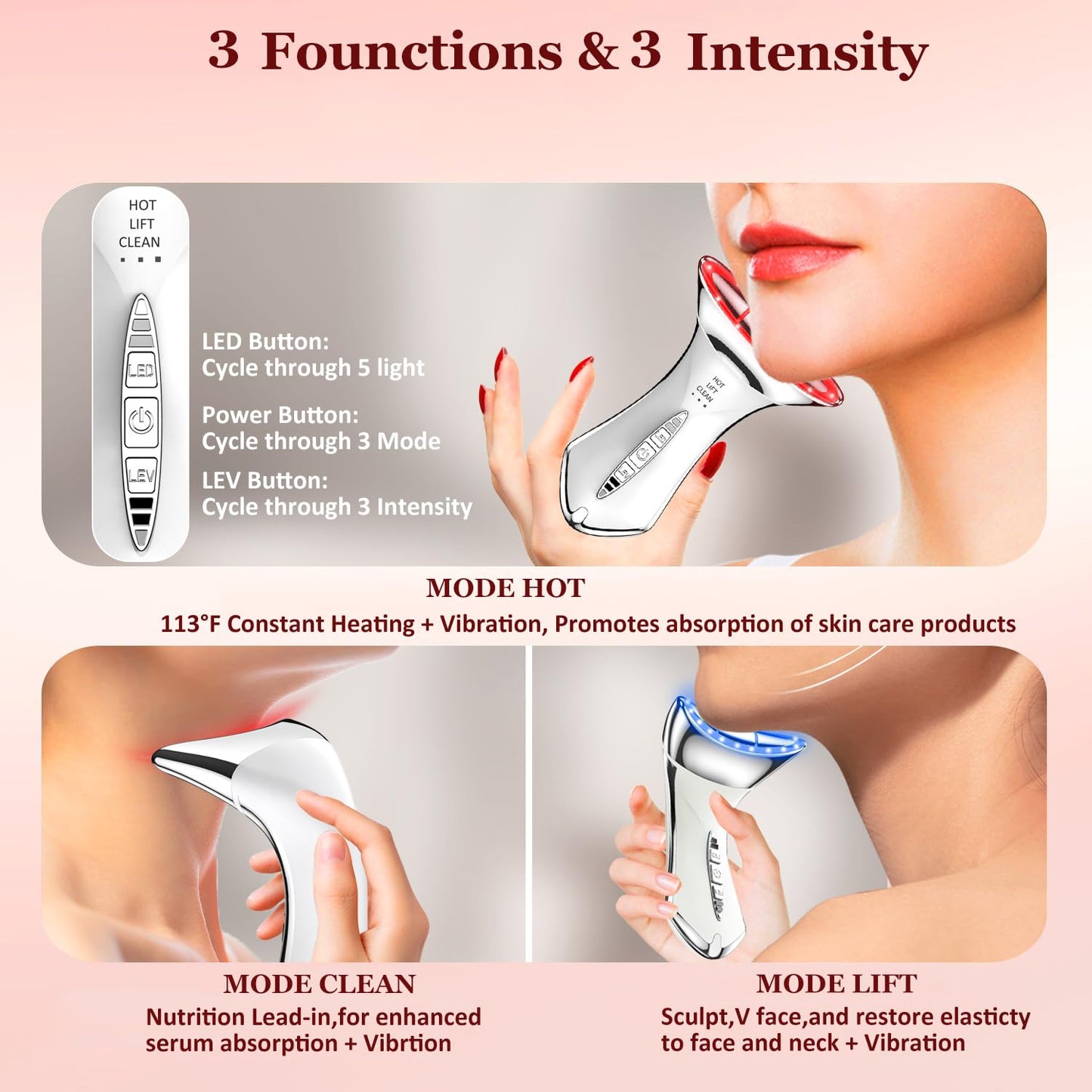 5 color beauty device for face and neck