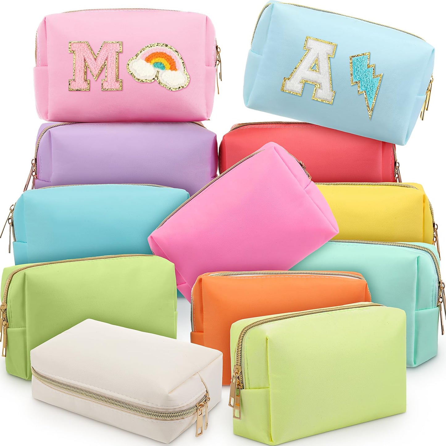 Kigeli 12 Pcs Nylon Makeup Bag Bulk Cosmetic Pouches Preppy Cosmetic Bag for Women Waterproof Travel Zipper Organizer Little Outdoor Accessory Makeup (Nylon, Foam,Macaron)