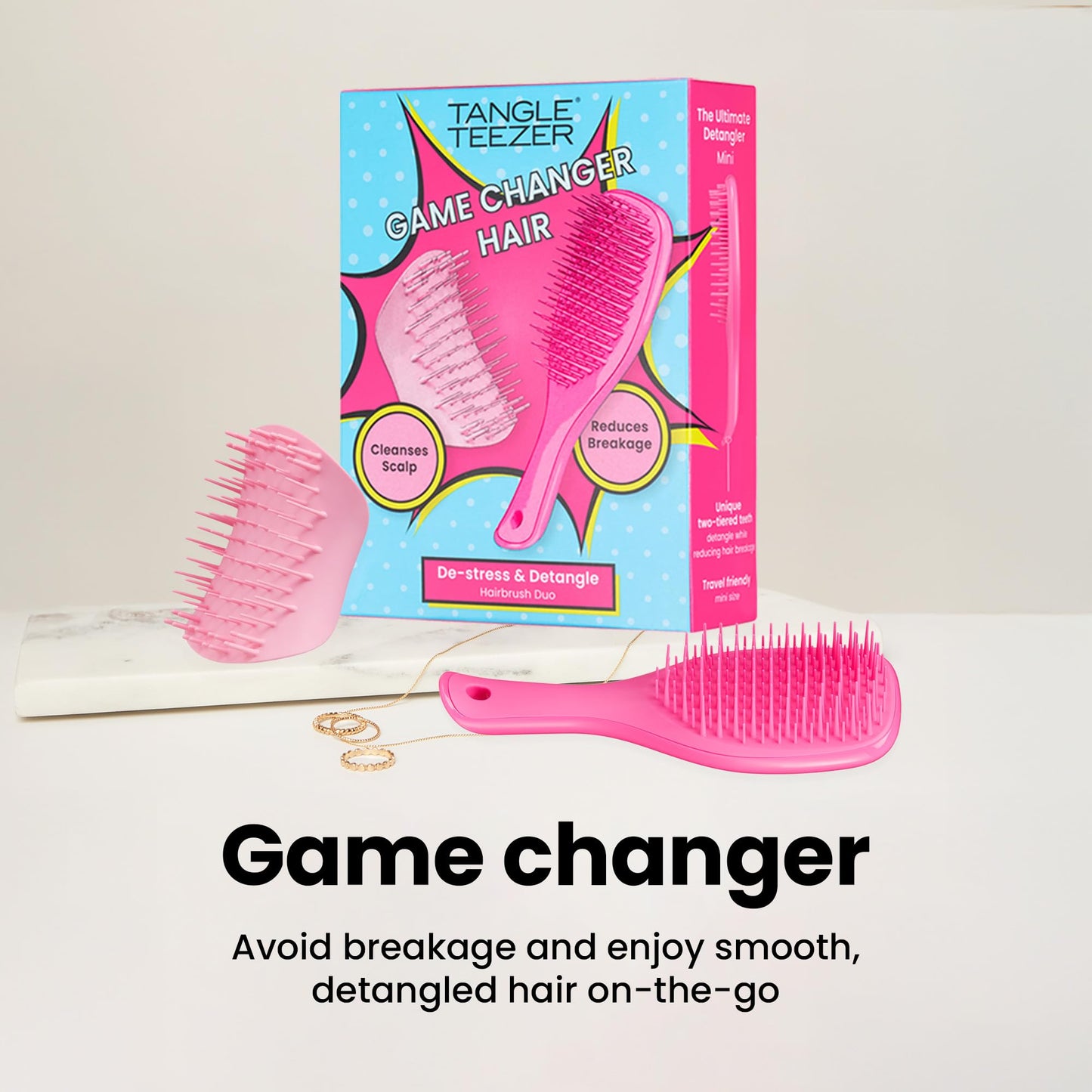 Tangle Teezer Limited Edition Gift Set with Mini Hair Brush & Scalp Massager to Exfoliate and Detangle All Hair Types, Pink