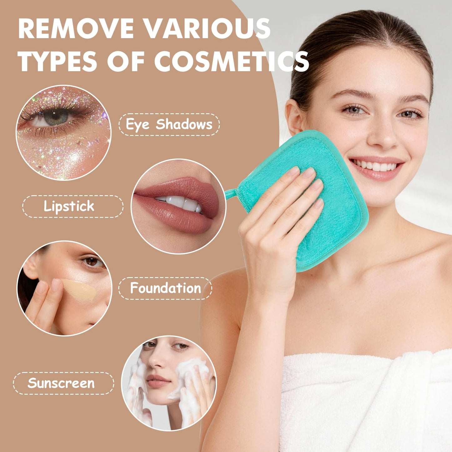 Reusable Makeup Remover Cloths 24 Pack, 6.5"x6.5" Super Soft Microfiber Face Towels for All Skin Types, Portable Cleansing Cloths Remove Makeup with Just Water