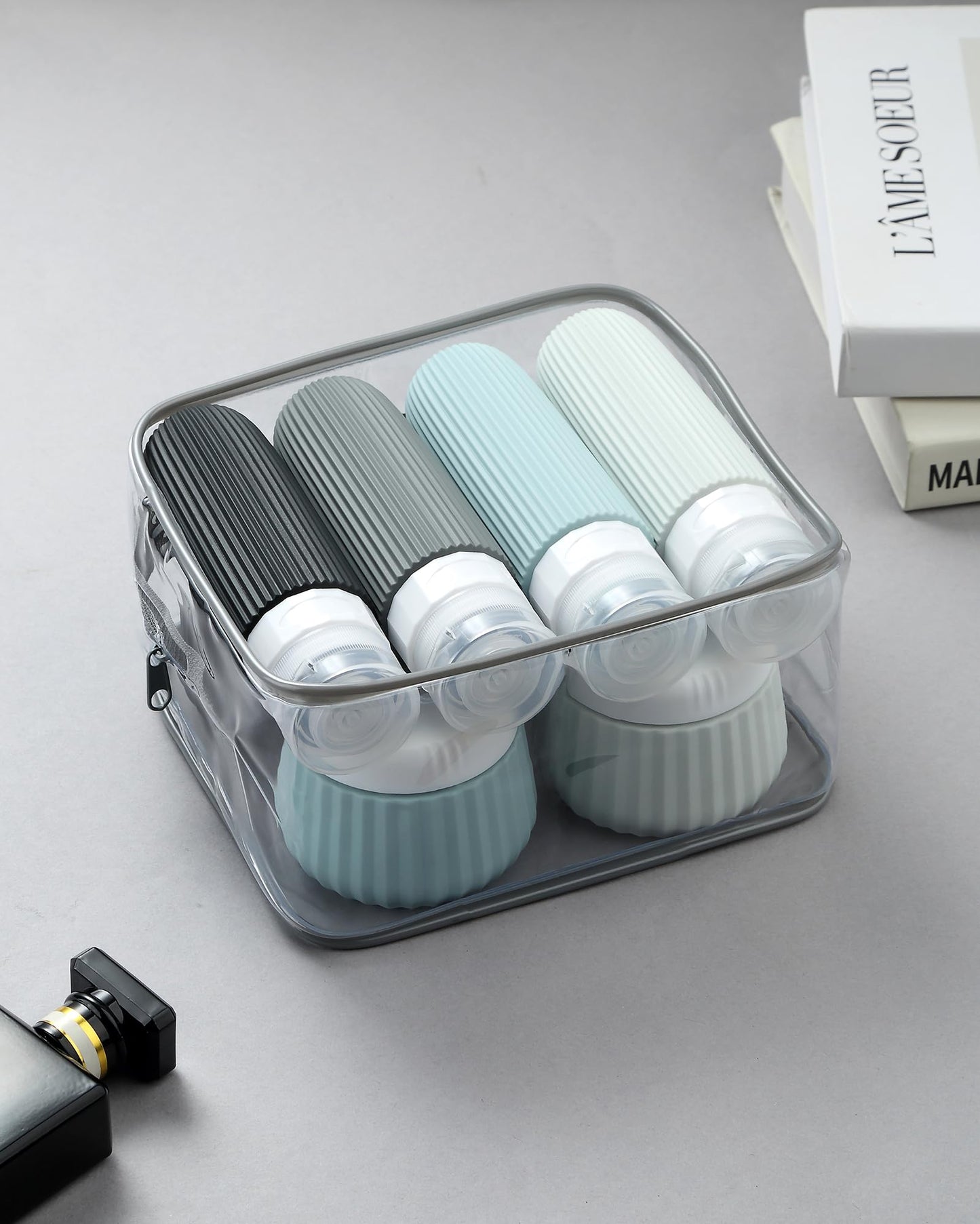 Mrsdry Travel Bottles 8 Pack, TSA Approved 3 oz Toiletries Containers, Leak Proof Silicone Squeezable Essentials Jars with Clear Bag