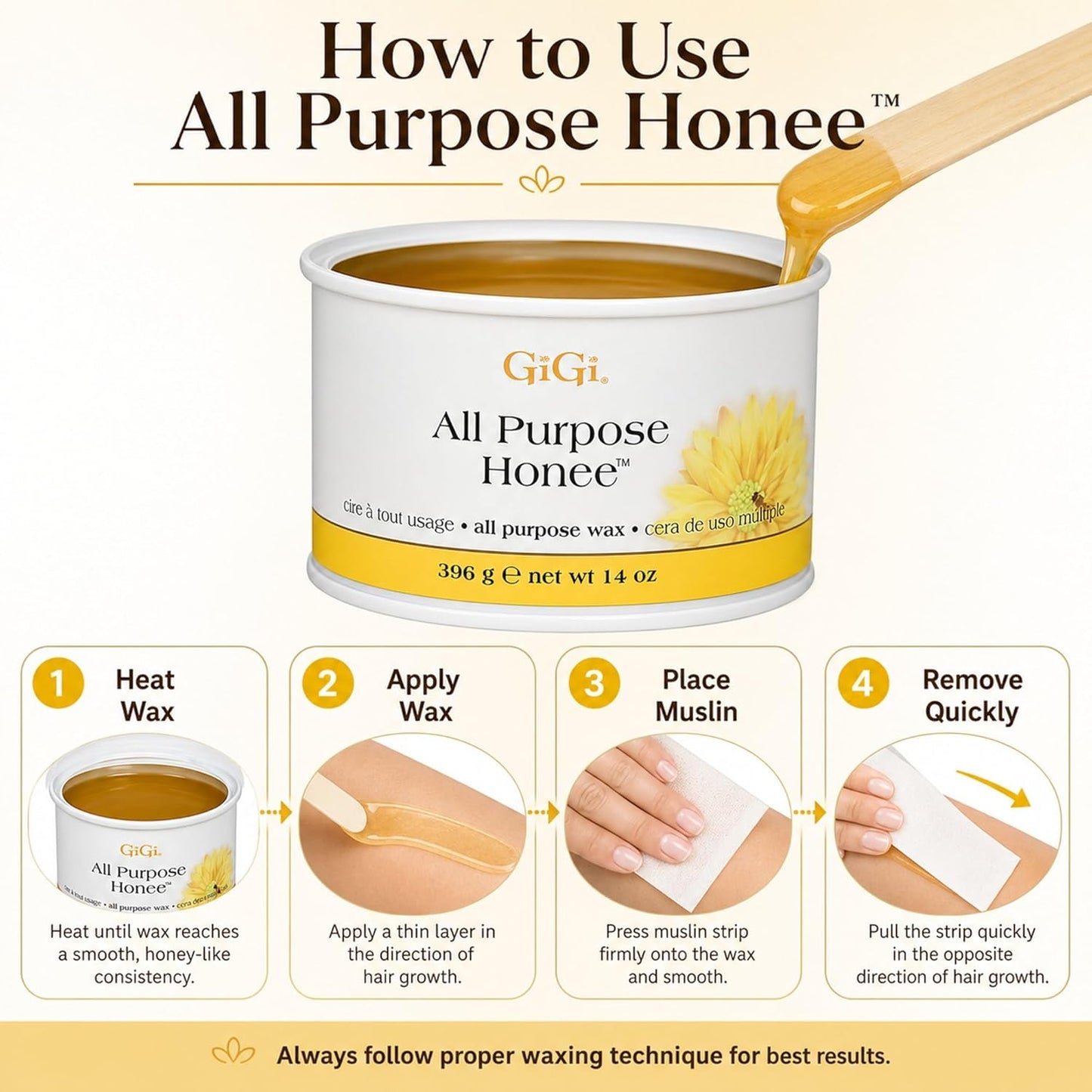 GiGi All Purpose Honee Wax - Hair Removal Wax for Smooth Skin | 14 oz (Pack of 2)