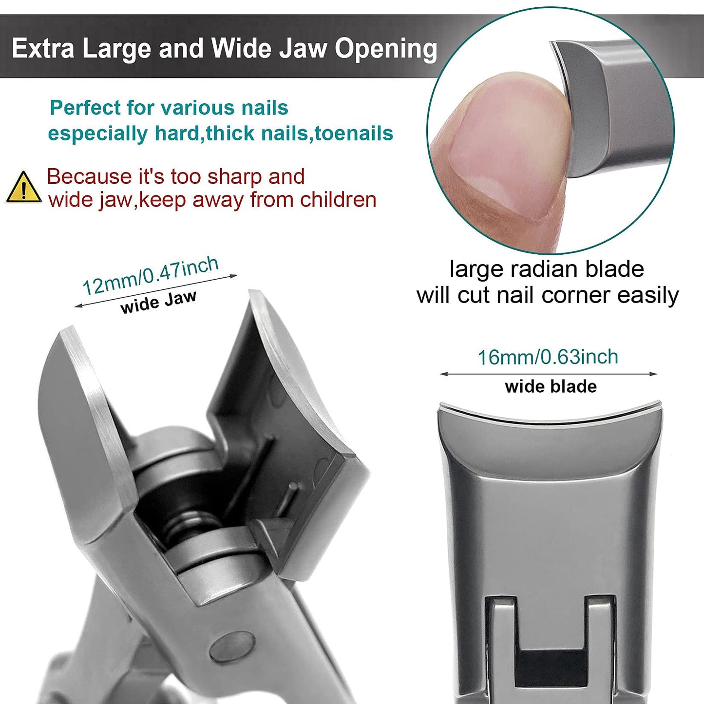 VOGARB Wide Jaw Opening Nail Clippers and 3pcs Long Handle Nail Clippers Combo, Large Heavy Duty for Toenail Fingernail for Men Women Adult Seniors