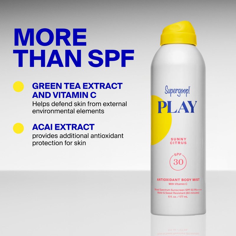 Supergoop! PLAY SPF 30 Antioxidant Body Mist w/Vitamin C - 6 fl oz - Broad Spectrum Sunscreen Spray - Great for Active Days - Sunny Citrus