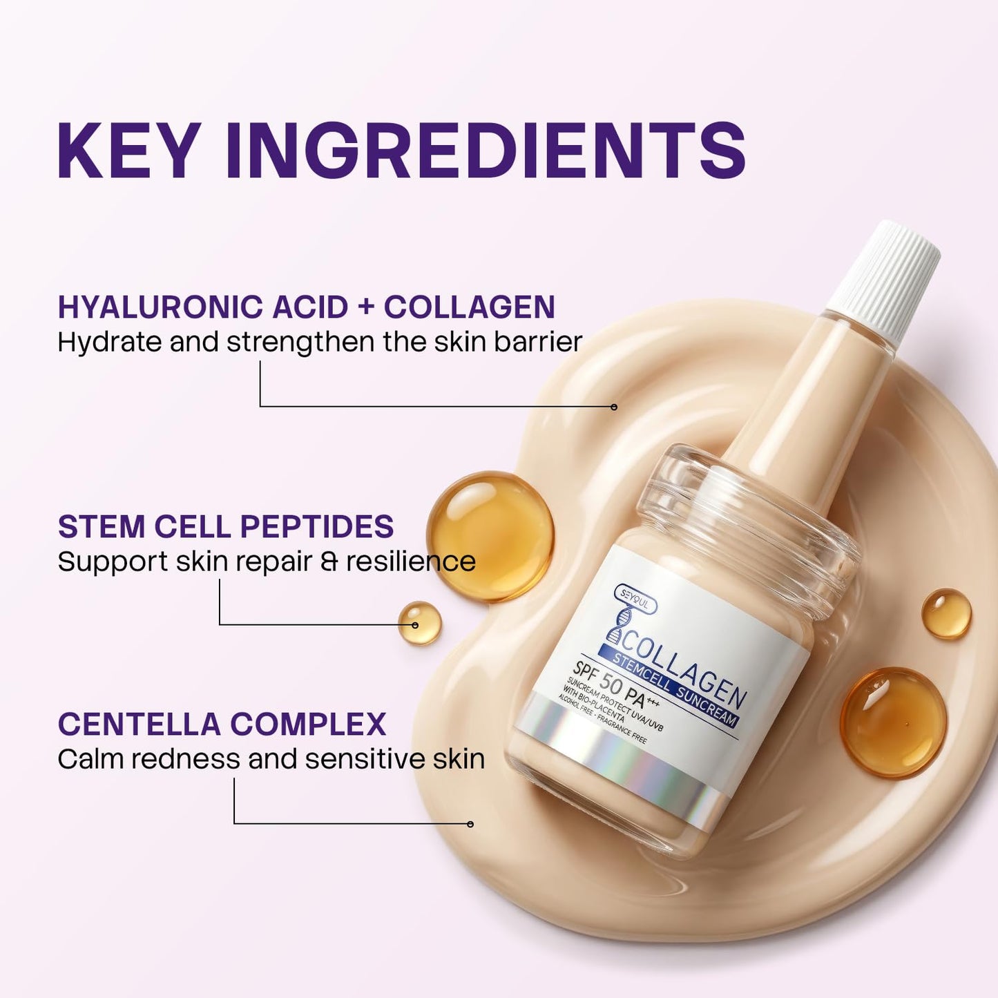 T-Collagen Sunscreen Serum SPF50+ – Lightweight UV Defense, No White Cast, Collagen + Stem-Cell Complex – For Sensitive Skin (4 Bottles)