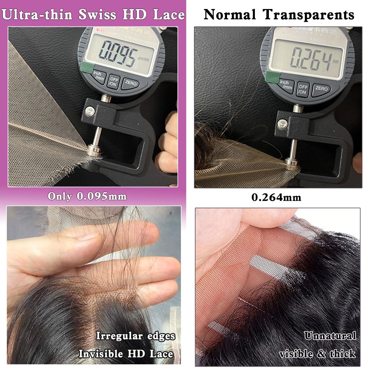 Mnador 2x6 SKINLIKE Real HD Lace Closure Deep Parting Straight Human Hair 0.095mm Ultra-thin hd lace Closure Tiny knots Brazilian Virgin Human Hair Closure pre plucked with Natural Hairline, 14inch