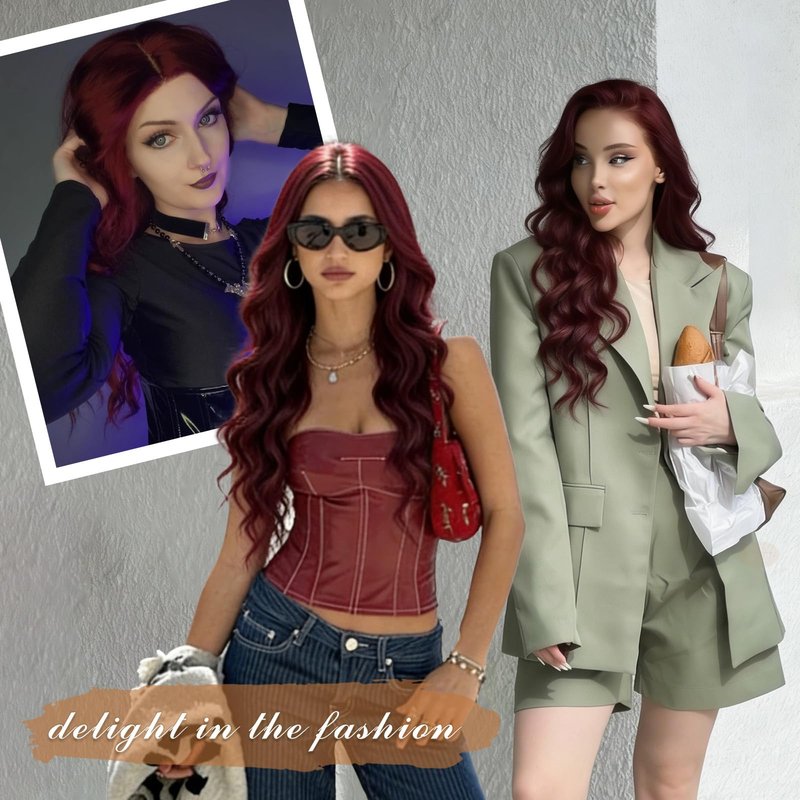 BEAUTIFA Burgundy Wig for Women, Long Red Wavy Wig Middle Part 26 Inch Red Wigs Natural Looking Heat Resistant Synthetic Wigs for Daily Party Use