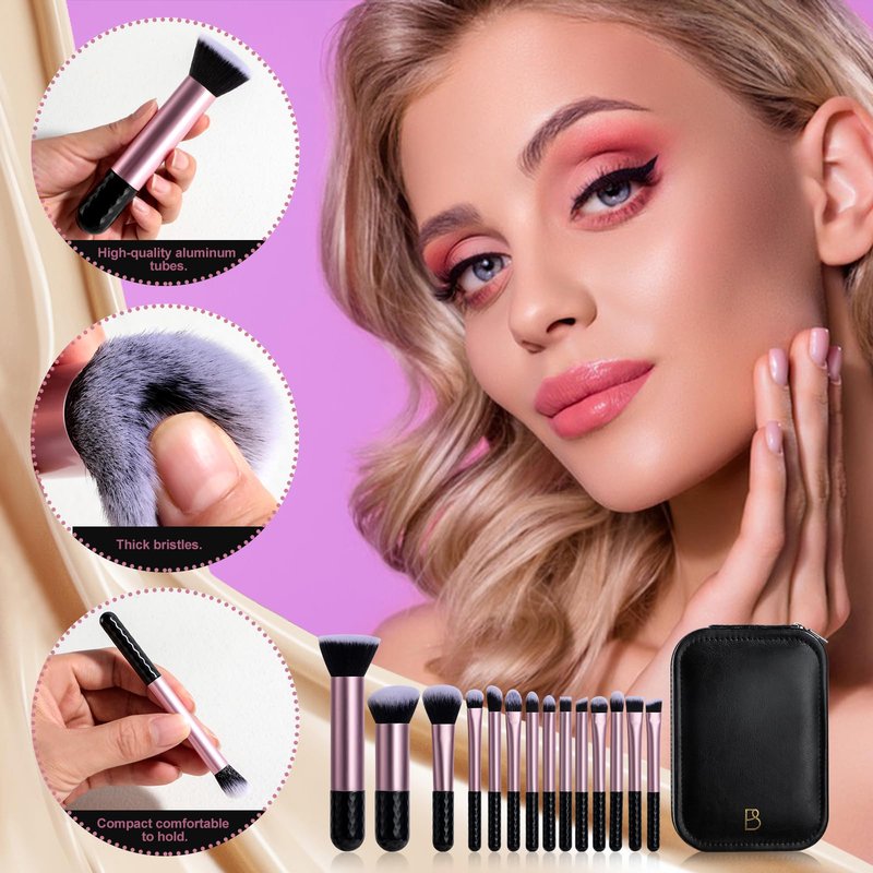 BS-MALL Makeup Brushes Set 14 Pcs with LED Light Mirror – Premium Cosmetic Tools for Flawless Beauty Routines (Black)