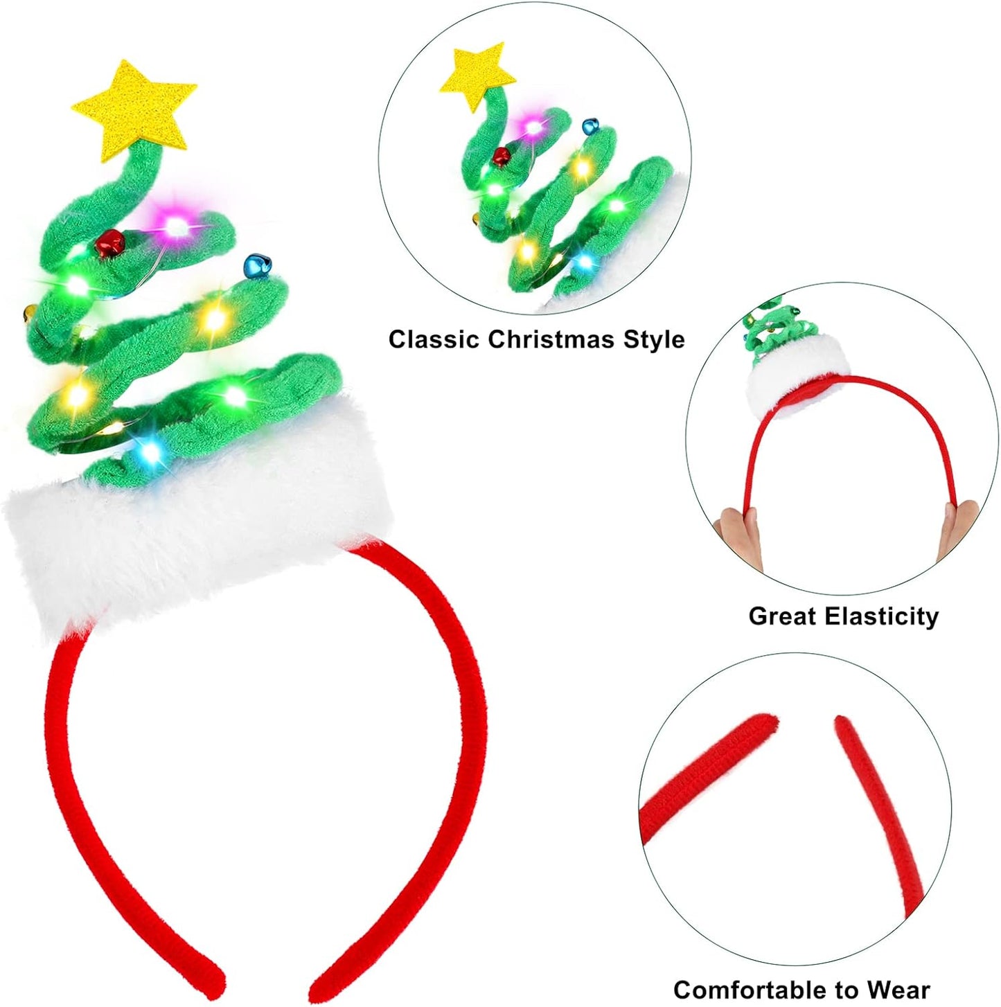 Christmas Headbands - 6 Pack LED Reindeer Antler Hair Boppers | Festive Holiday Party Accessories