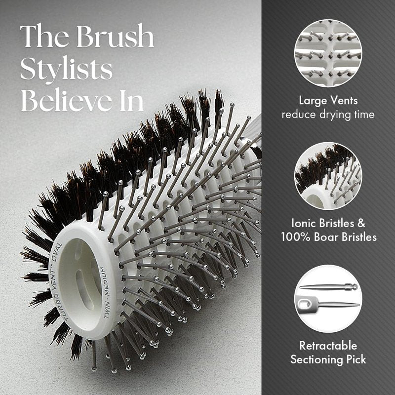 Olivia Garden Turbo Vent Oval Twin & 100% Boar Hair Brush CIOVL-TWINLG (Twin Large)