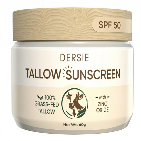 Dersie Tallow Sunscreen SPF 50 – Mineral UV Defense with Non-Nano Zinc Oxide – Face & Body Sun Protection for Adults & Kids – 100% Grass-Fed Beef Tallow for Moisture Retention & Skin Comfort (2.1 oz)