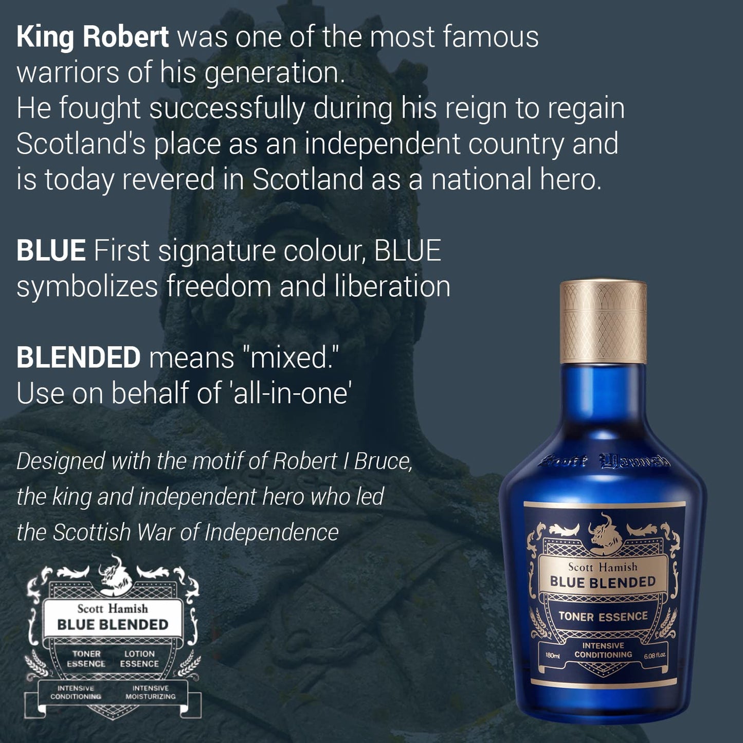 Scott Hamish Blue Blended Toner Essence - Men Facial Toner Essence with Hyaluronic Acid & Amino Acid - Hydrating Toner Restore Vitality – All in One Face & Aftershave, 6.09 fl.oz.