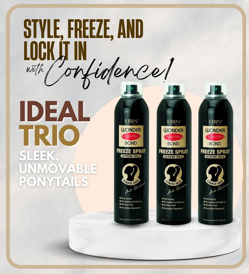 Wonder Ponytail Bond Freeze Spray - Extreme Hold Hair Spray for Sleek Ponytails & Updos | 3 Pack Gift Set