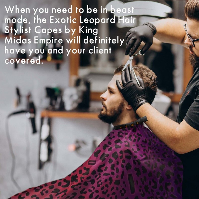 King Midas Barber Hair Cutting Cape for Men & Women - Adjustable Neck Hair Cape for Haircuts with Snap Button, Hairstylist Essentials - Leopard – Purple & Pink