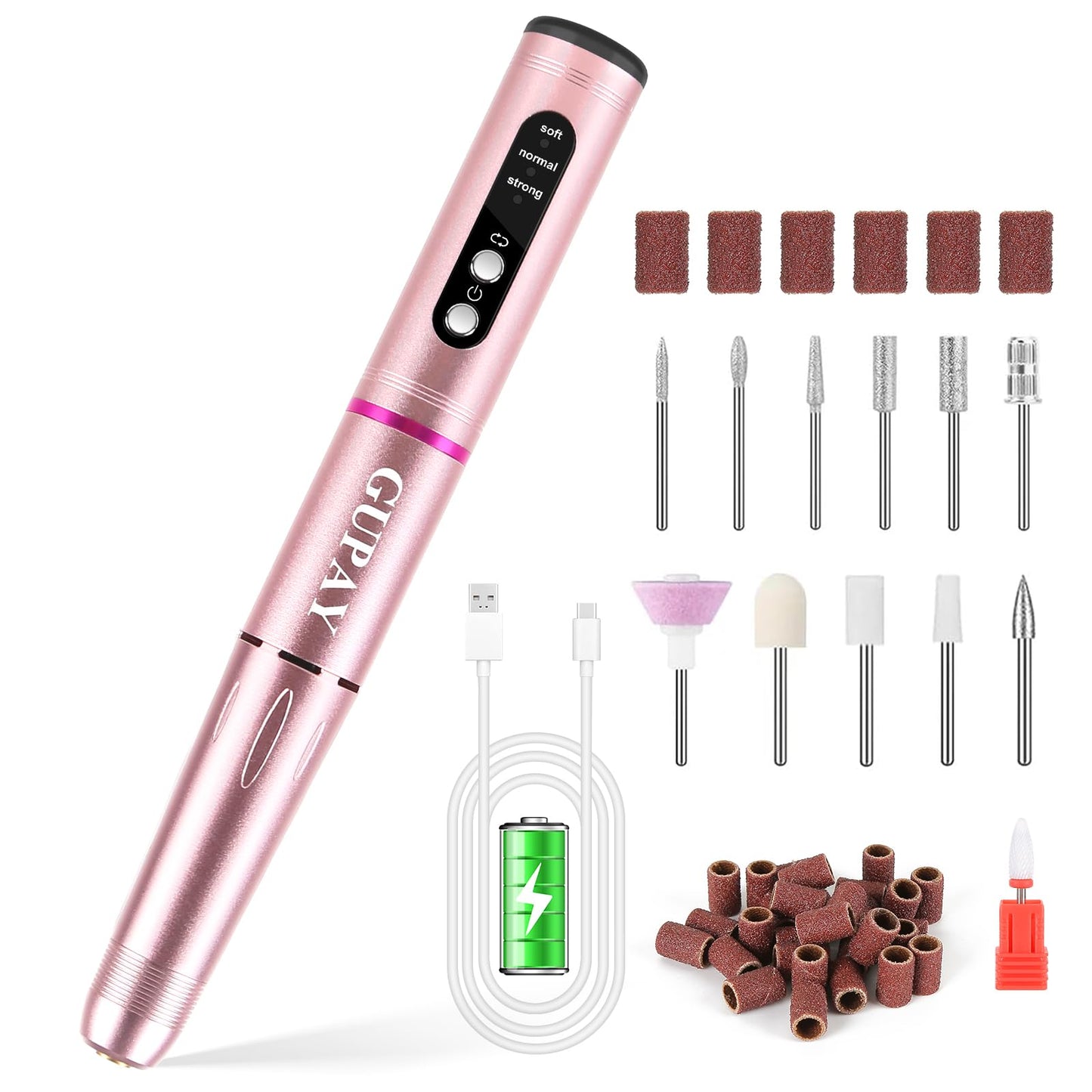 GUPAY Cordless Nail Drill Kit - 20000RPM Rechargeable Electric Manicure File for Gel Acrylic Natural Nails Portable Efile Tool Women Beginners Home Use Salon Spa Essentials (Purple)