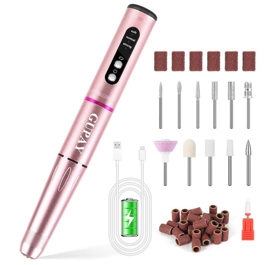 GUPAY Cordless Nail Drill Kit - 20000RPM Rechargeable Electric Manicure File for Gel Acrylic Natural Nails Portable Efile Tool Women Beginners Home Use Salon Spa Essentials (Purple)