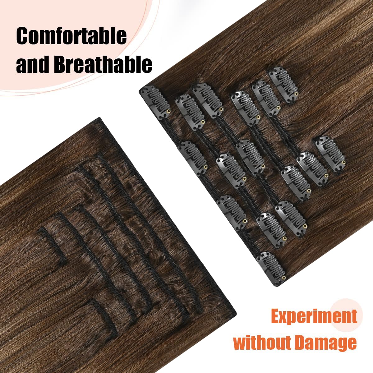 UGOTRAYS Balayage Hair Extensions Real Human Hair, Ombre Medium Brown Fading to Caramel Blonde 12 inches 70g Highlights 100% Human Hair Natural Straight Woman Beauty Clip ins #4/27/4