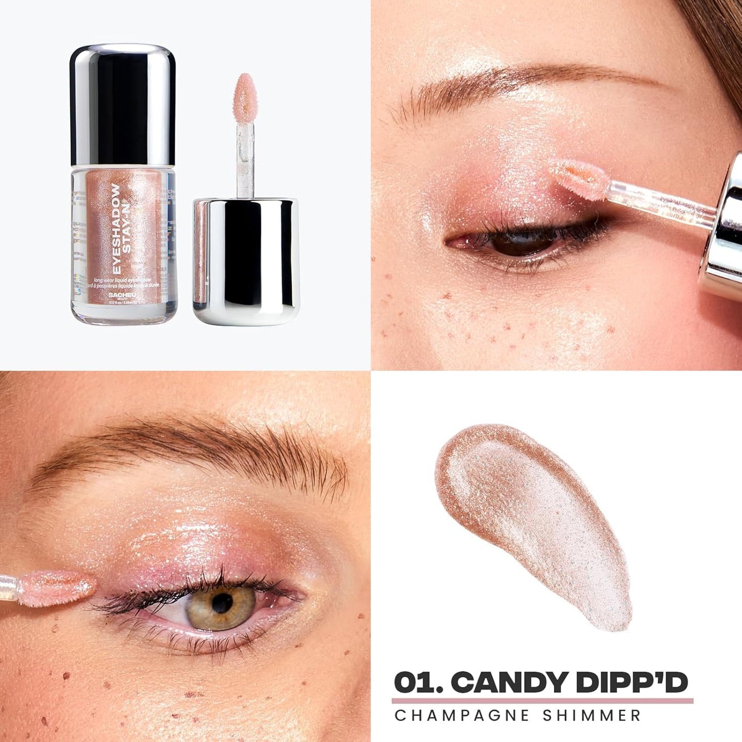 Sacheu Liquid Eyeshadow STAY-N Longwear Eye Makeup — Buildable Highly Pigmented & Blendable Eye Shadow Cream in Matte & Shimmer Finishes, Candy Dipp’d