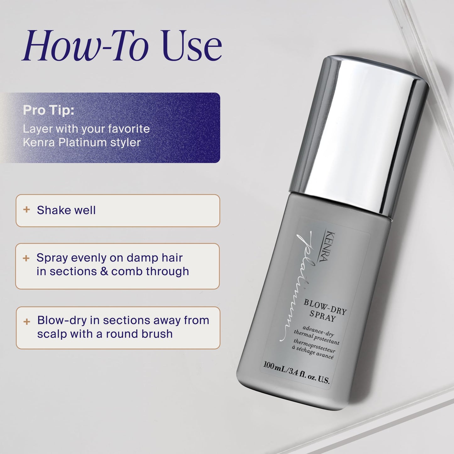 Kenra Professional Platinum Blow-Dry Spray | Time-Saving Heat Protectant | Detangles, Smooths, and Softens | Eliminates Frizz & Resists Humidity | Medium To Coarse Hair | Travel 1.7 fl. oz