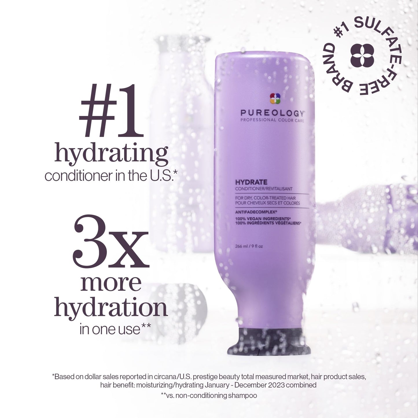 Pureology Hydrate Shampoo & Conditioner Set - For Dry or Color-Treated Hair, Intense Hydration & Softness, With Rose Extract & Green Tea, Vegan & Sulfate-Free, 9 Fl Oz