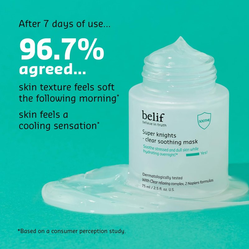 belif Super Knight Clear Soothing Mask, Overnight Hydrating Face Mask, Lightweight, Cooling & Antioxidant-Rich, Squalane, No Wash Off & No Sticky Residue, Korean Skin Care