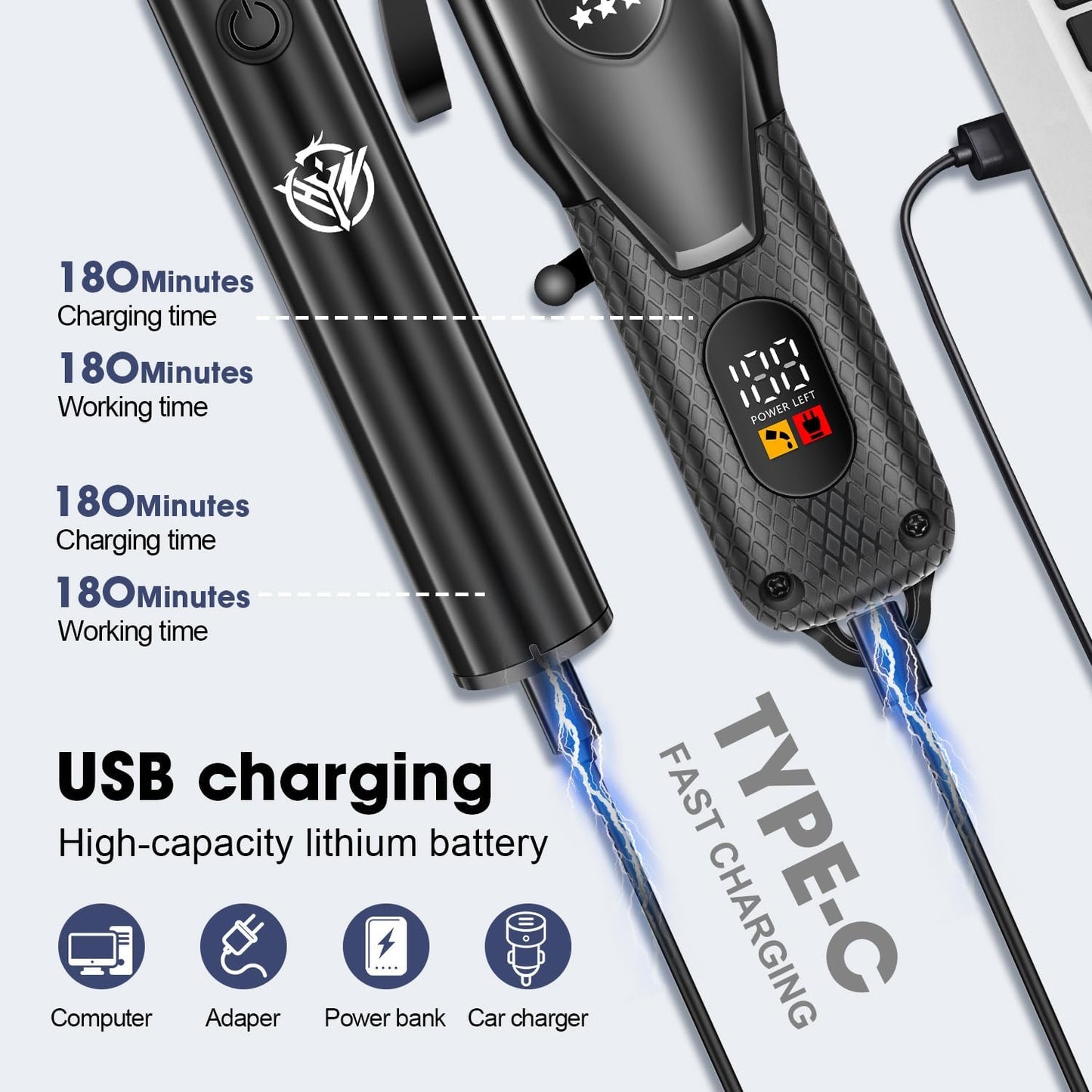 Professional Hair Clippers Set for Men - Cordless Rechargeable Clippers & Trimmers Kit with LED Display | Perfect Barber Haircut Gift