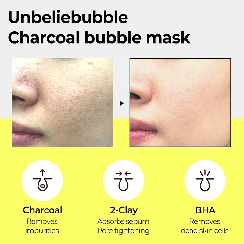 SOME BY MI Charcoal BHA Pore Clay Bubble Mask - Exfoliating Face Wash & Salicylic Acid Cleanser | 4.23oz, 120g