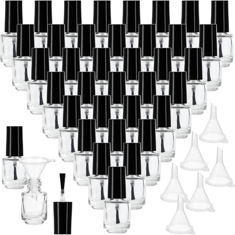 ZENFUN 50 Pack 5 ml Empty Nail Polish Bottles with Brush Cap, Clear Nail Polish Containers with 6 Funnel in Bulk, Glass Refillable Nail Bottles, Empty Fingernail Polish Bottle for Nail Art, Samples
