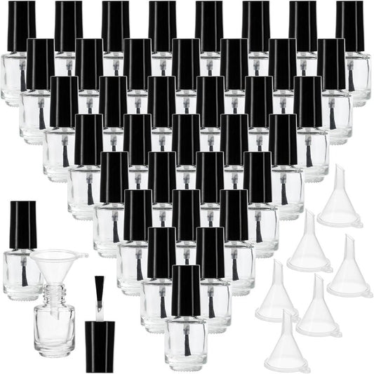 ZENFUN 50 Pack 5 ml Empty Nail Polish Bottles with Brush Cap, Clear Nail Polish Containers with 6 Funnel in Bulk, Glass Refillable Nail Bottles, Empty Fingernail Polish Bottle for Nail Art, Samples