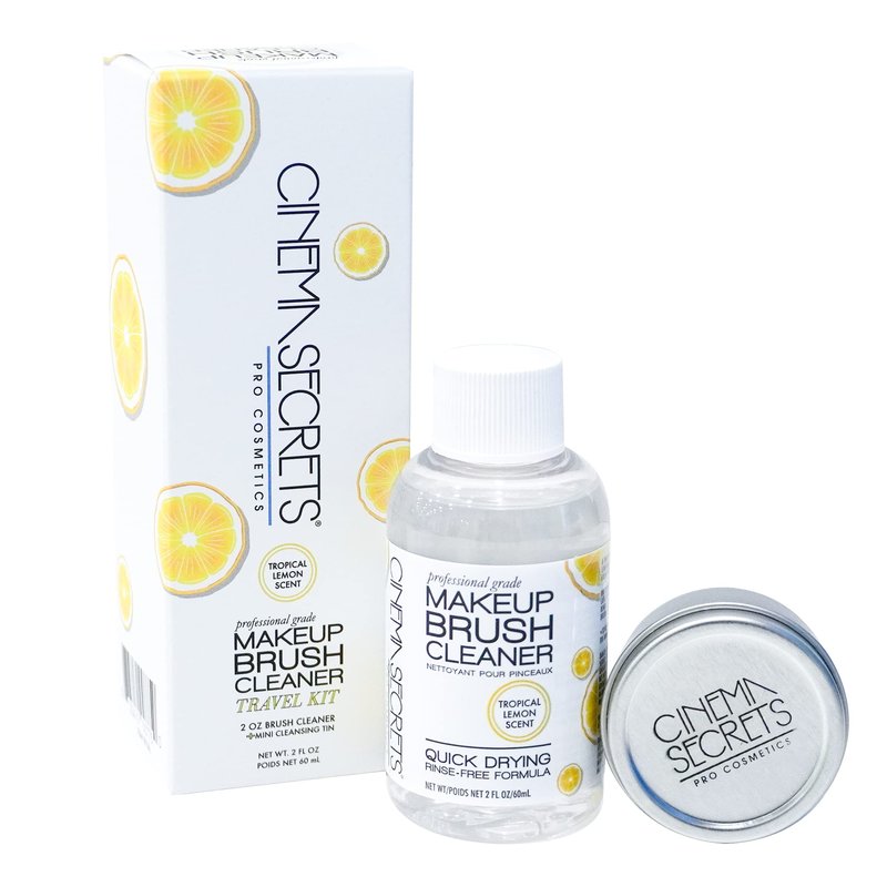 Cinema Secrets Original Makeup Brush Cleaner Kit - Professional Cleanser + Cleansing Tin for Makeup Brushes - Quick-Drying, Rinse-Free Formula - Removes Stubborn Waterproof Make Up - Lemon (2 fl oz)