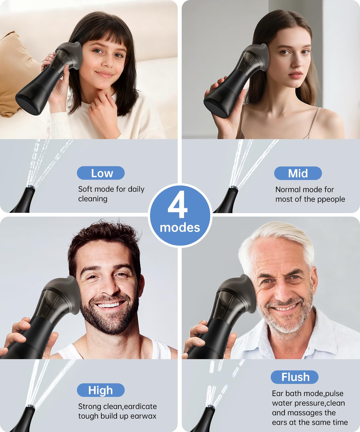 AMBIORA Ear Wax Removal with One-Piece Waste Tank, Ear Cleaner with Smart Temperature Sensor, Safe Silicone Edge, IPX7 & 6 Tips & 4 Modes, Christmas for Gifts for Dad Mom, Gifts for Men Women（Black）