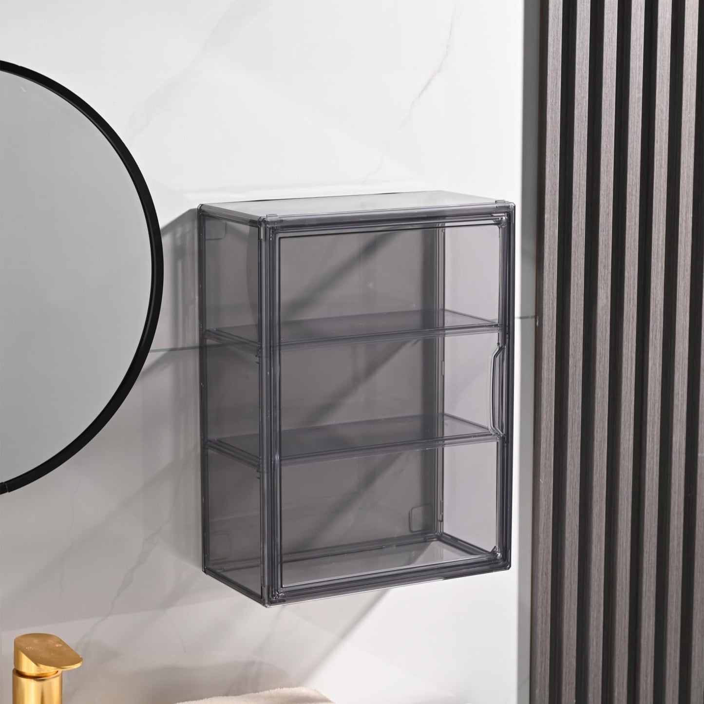 BOHOIDEE 2PACK 3 Tiers Acrylic Display Case with 2 Division Boards, Acrylic Storage Organizers Box with Magnetic Door, Wall-Mounted Dustproof Showcase for Makeups, Purses, Figure