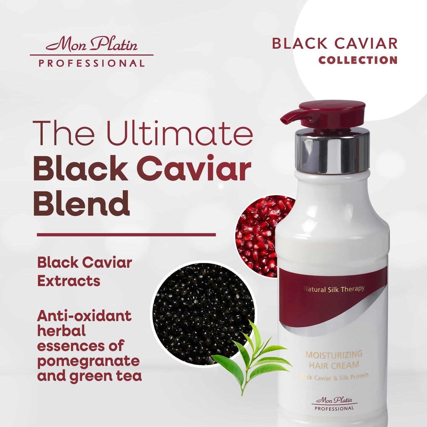 Mon Platin Professional Black Caviar Hair Cream, Luxurious Nourishing Styling Cream for Smooth & Shiny Hair, Ultimate Hair Care, Hair Styling Cream with Silk Protein & Antioxidant 400ml