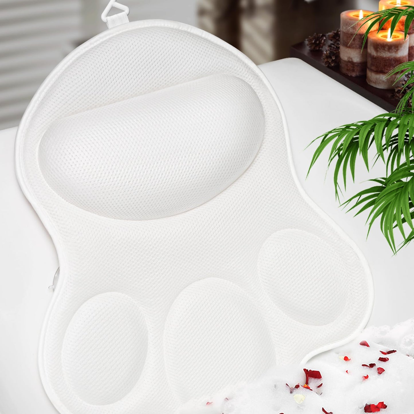 JUSDOO Bath Pillows for Tub Neck and Back Support - Upgraded Non-Slip Rubber Backing & 6 Suction Cups, 4D Air Mesh Spa Bathtub Cushion for Head Rest, Machine Washable with Laundry Bag & Hook (Gray)