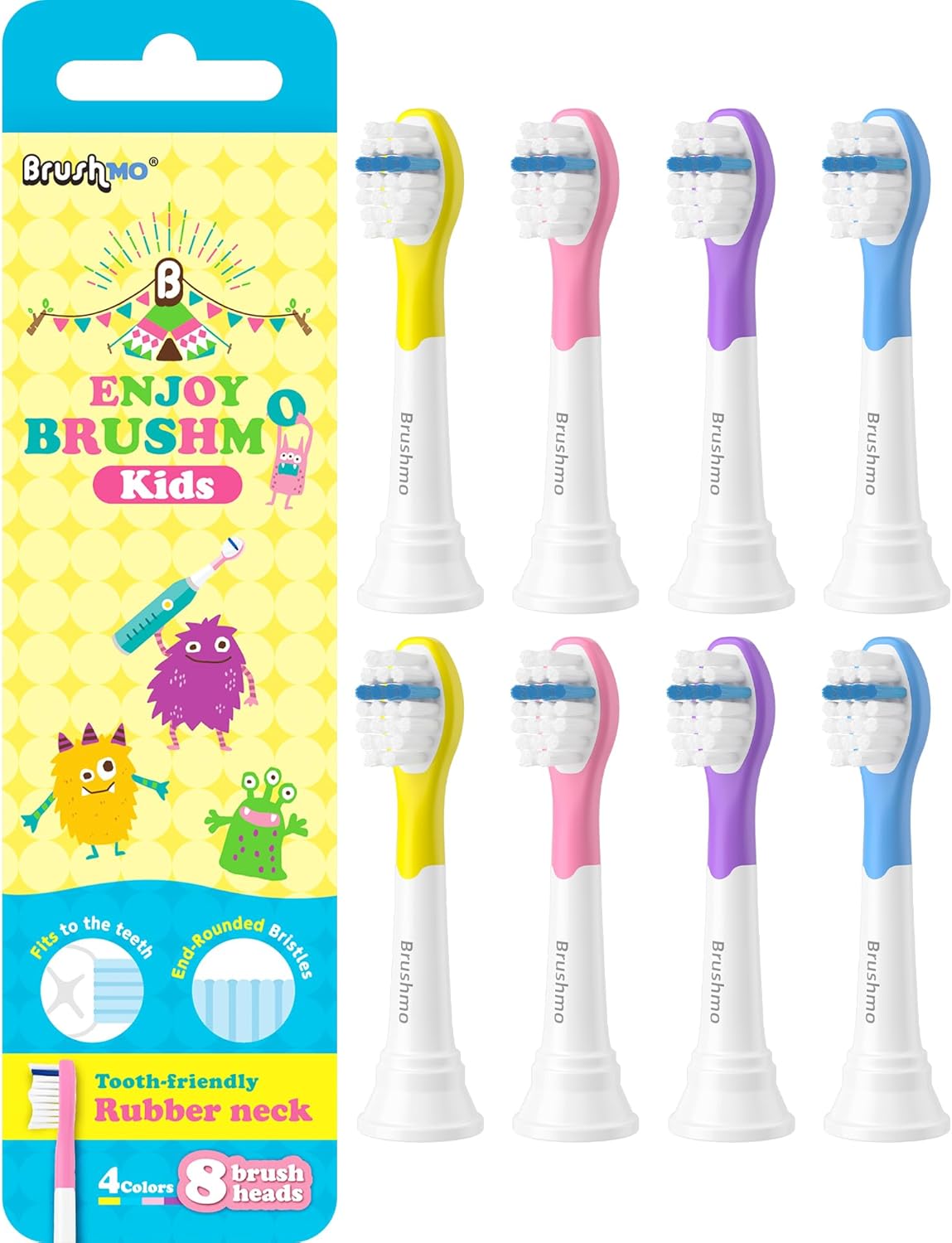 Kids Replacement Toothbrush Heads - Ultra-Soft Dupont Bristles | Compatible with Philips Sonicare HX6032 & HX6042, 8-Pack, Multi-Color