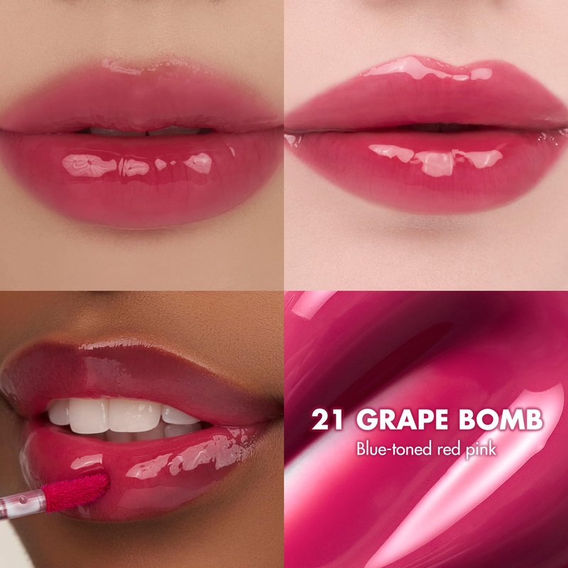 rom&nd Juicy Lasting Tint #21 GRAPE BOMB | K-Beauty Hydrating Lip Gloss for Plump, Vibrant, Long-Lasting Shine | Non-Sticky, Blue-Toned Red Pink
