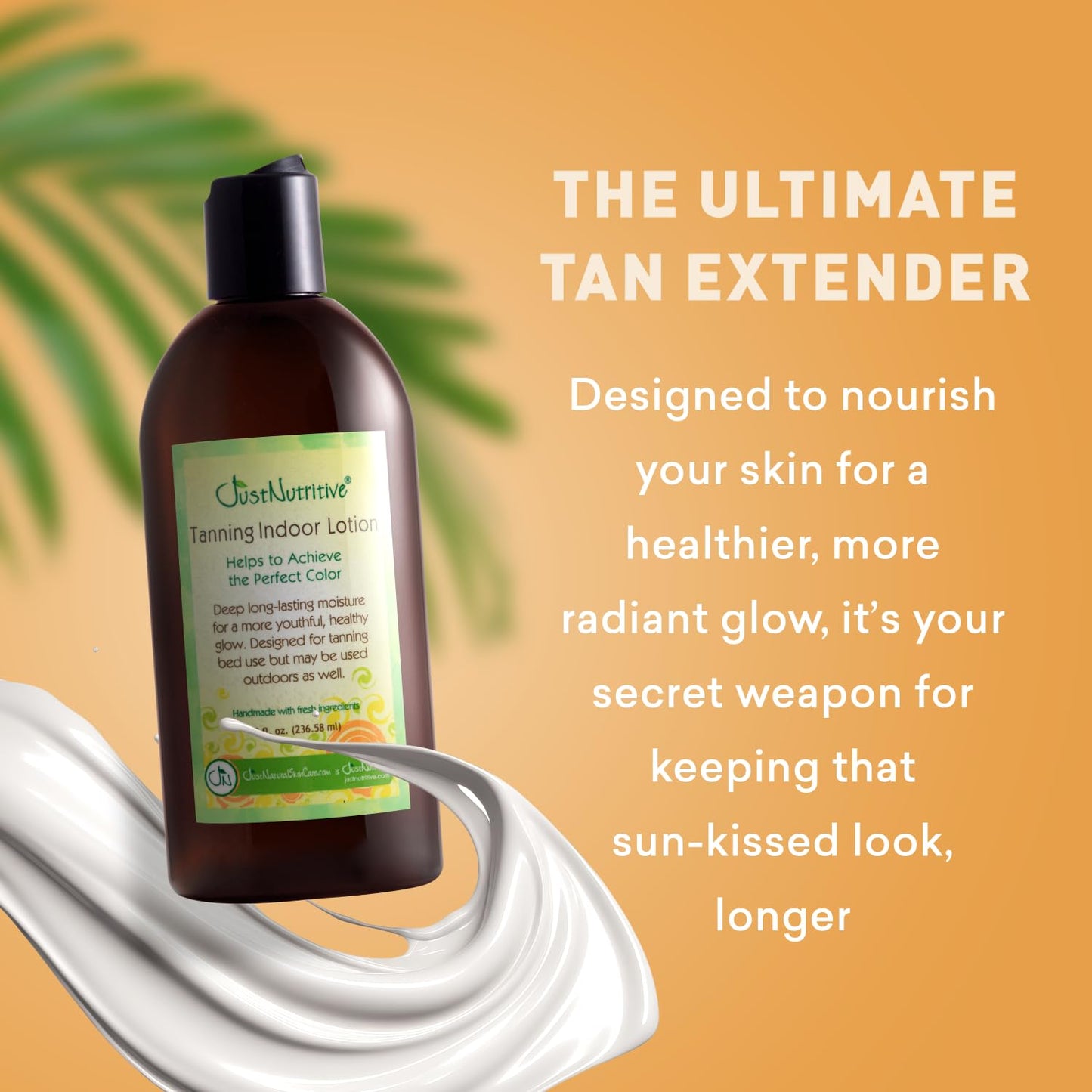 Just Nutritive Indoor Tanning Lotion | Natural Tanning Bed Moisturizer to Accelerate, Extend & Maintain Tan | With Aloe, Coffee, Papaya & Vitamin E | Non-Bronzing Formula | 8 Fl Oz