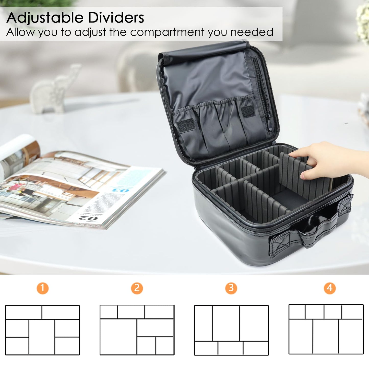 SLUMAZI Travel Makeup Bag Makeup Cosmetic Train Case Organizer Portable Storage Bag with Adjustable Dividers for Cosmetics Makeup Brushes Toiletry Jewelry Black Medium