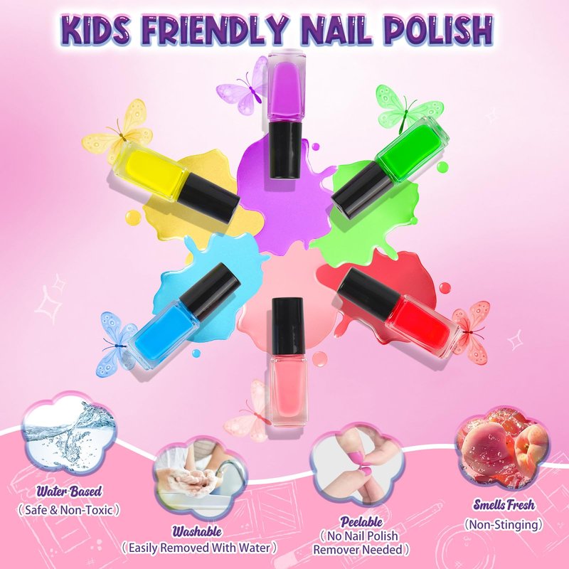 EULRGAUS Kids Nail Polish Set for Girls, 14PCS Nail Art Kit with Nail Dryer, Non Toxic Nail Polish kit and Fake Nails for Kids, Girl Toys Age 6-8, Halloween Christmas Birthday Gifts for Girls 8-12
