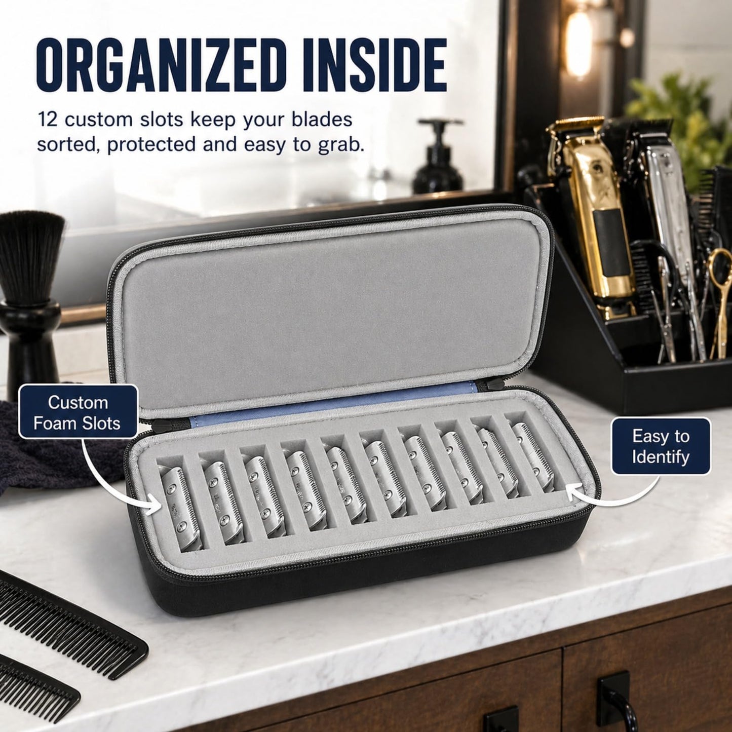 Comecase Clipper Blade Case Holder Organizer, Hard EVA Travel Carrying Storage for Wahl/for Andis/for Oster A5 Detachable Blades, Holds 12 Blades for Barbers and Pet Groomers (Box Only)
