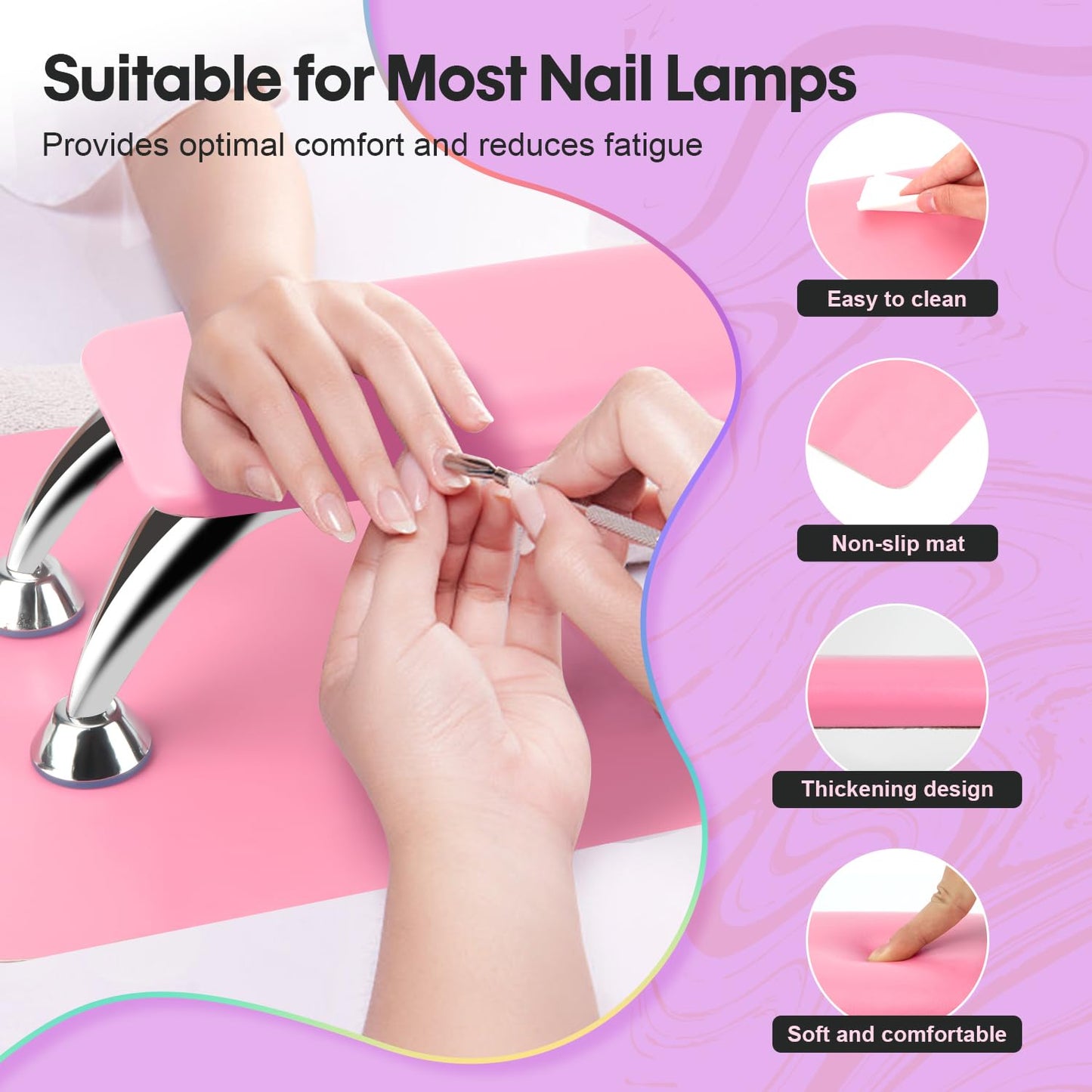 Arm Rest for Nails Tech with Table Mat for Salons and Home Manicures, Soft Microfiber Leather Nail Hand Rest for Relaxing Arms, Non-slip Height Hand Pillow Cushion Nail Salon Manicure (Pink)