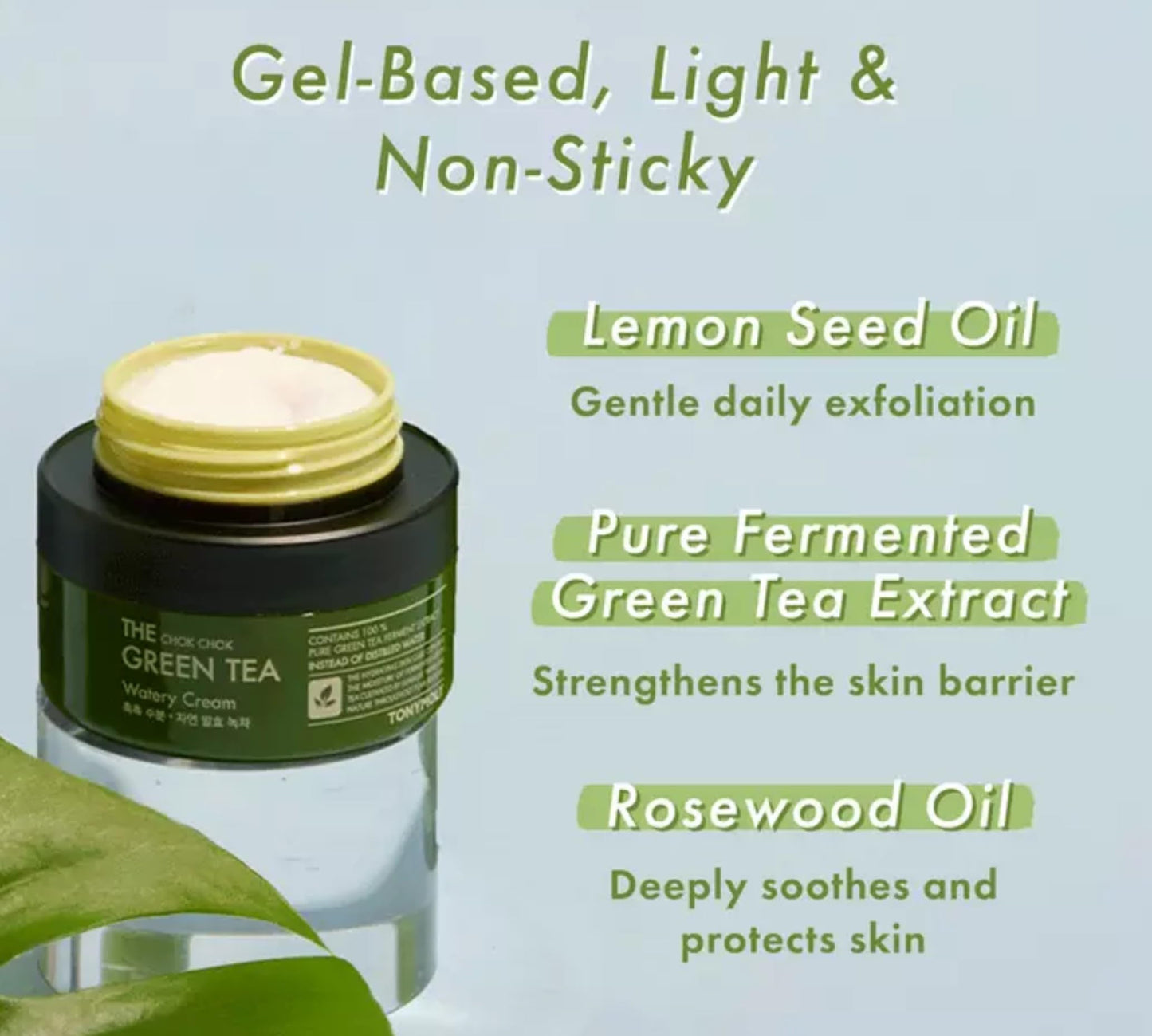 TONYMOLY The Chok Chok Green Tea Watery Moisturizer Cream – Intense Hydration with Fermented Green Tea Extract & Antioxidants, 3.4 oz