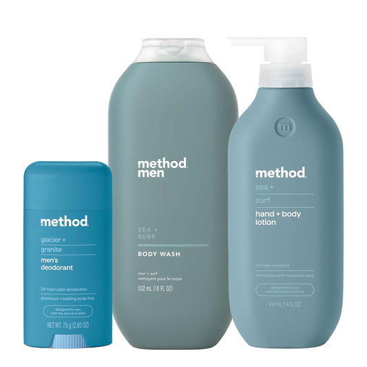 Bundle of Method Sea + Surf Body Wash, 18 oz (Pack of 1) + Method Sea + Surf Body Lotion, 14 oz (Pack of 1), + Method Glacier + Granite Deodorant, 2.65 oz (Pack of 1)