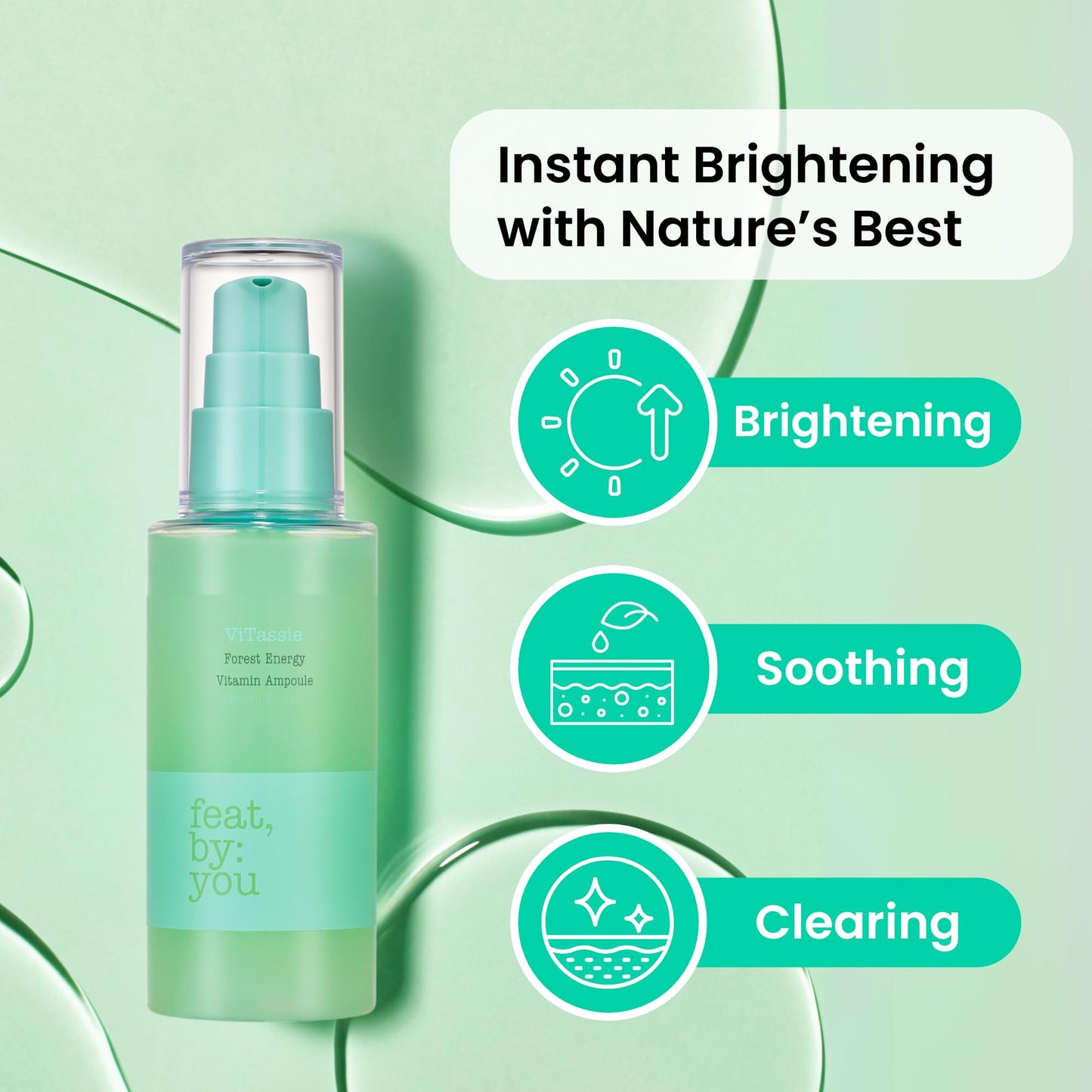 Feat By You Korean Hyaluronic Acid Serum for Face - (2.70 fl.oz) Korean Skin Care Ampoule with Vitamin C, Niacinamide, Hyaluronic Acid, Fast Absorbing, Non-Greasy, Hydrating