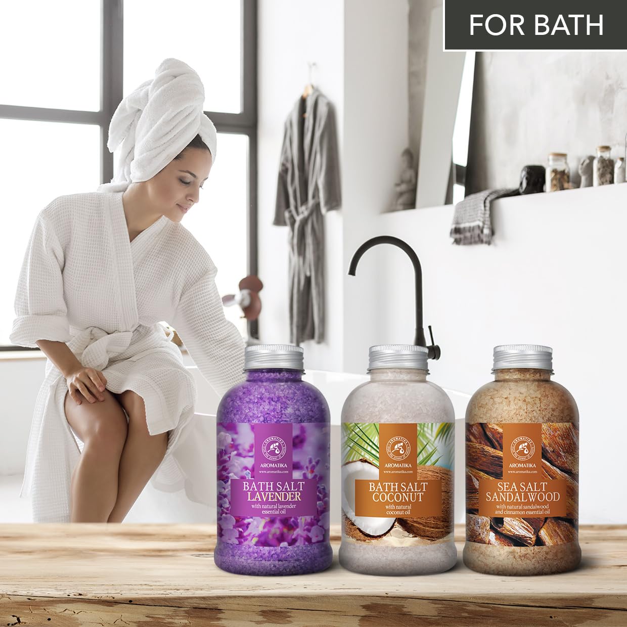 Bath Sea Salt Set 3х21.16Oz - Lavander & Coconut & Sandalwood - Lavender Essential Oil - Natural Coconut Oil - Sandalwood & Cinnamon Essential Oil - Aromatherapy - Relaxing - Body Care