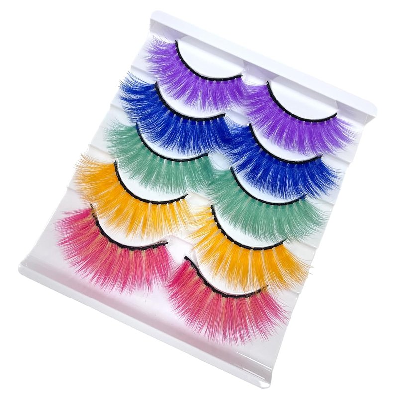 3D Faux Mink False Lashes - Fluffy Colorful Pink Eyelashes for Halloween | 17-20mm, 5 Pairs