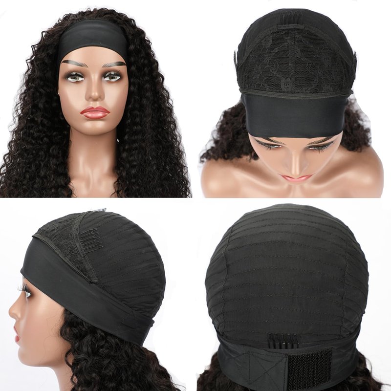 CYIKLI Kinky Straight Headband Wig 16 Inch Human Hair Headband Wigs for Black Women Glueless Yaki Straight Human Hair Headband Wigs Natural Black color