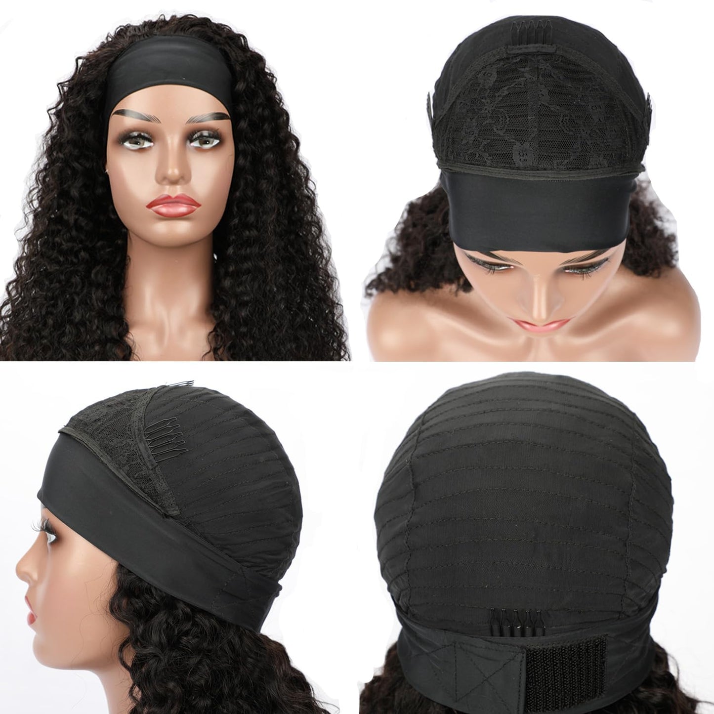 CYIKLI Kinky Straight Headband Wig 16 Inch Human Hair Headband Wigs for Black Women Glueless Yaki Straight Human Hair Headband Wigs Natural Black color