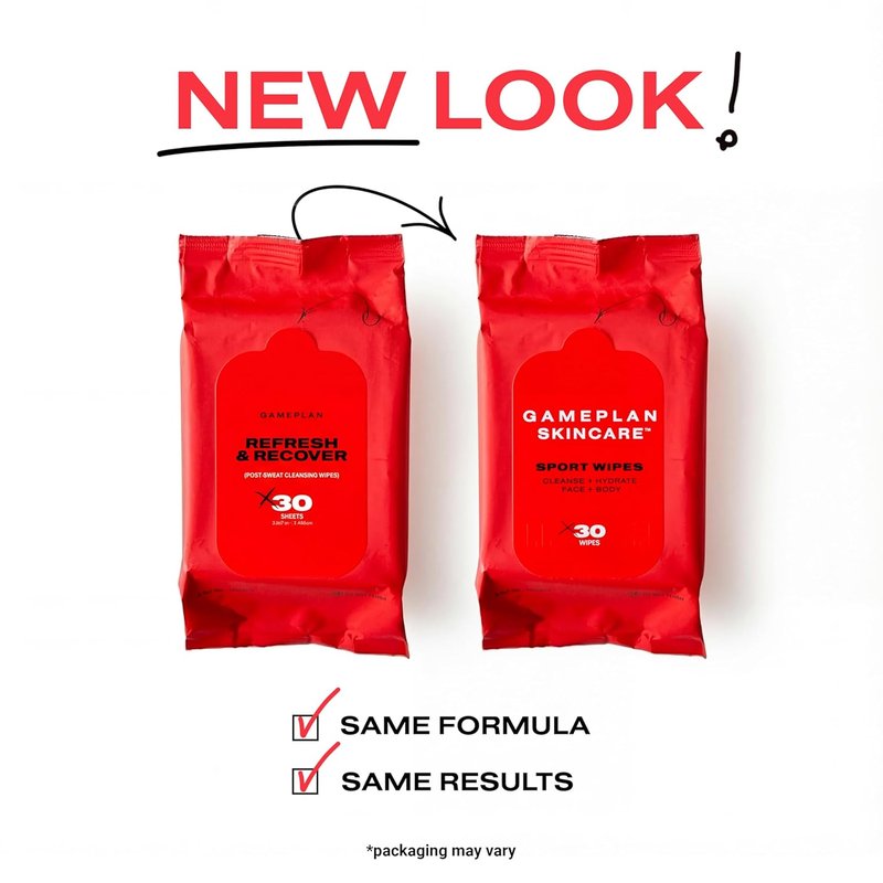 GamePlan Sport Face & Body Wipes | Biodegradable, Non-Sticky, Removes Sweat & Dirt - 2 Pack